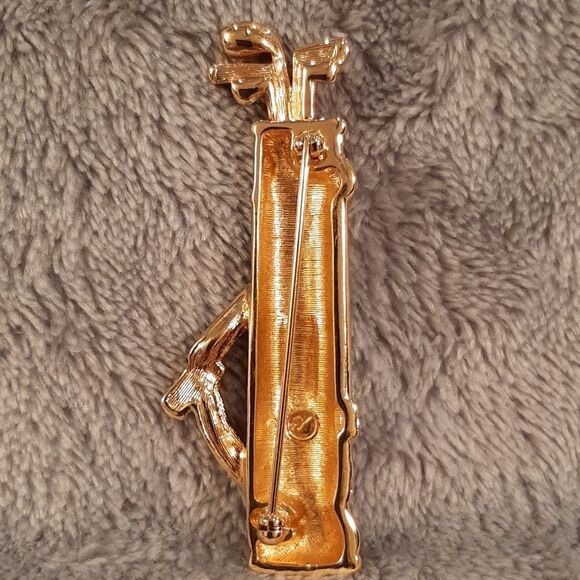 Swarovski Crystal Swan Black and Gold Golf Club Pin Brooch Lapel - Picture 6 of 9